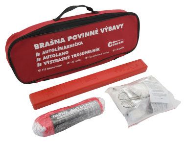 Brašna s povinnou výbavou (autolékárnička, trojúhelník, tažné lano)